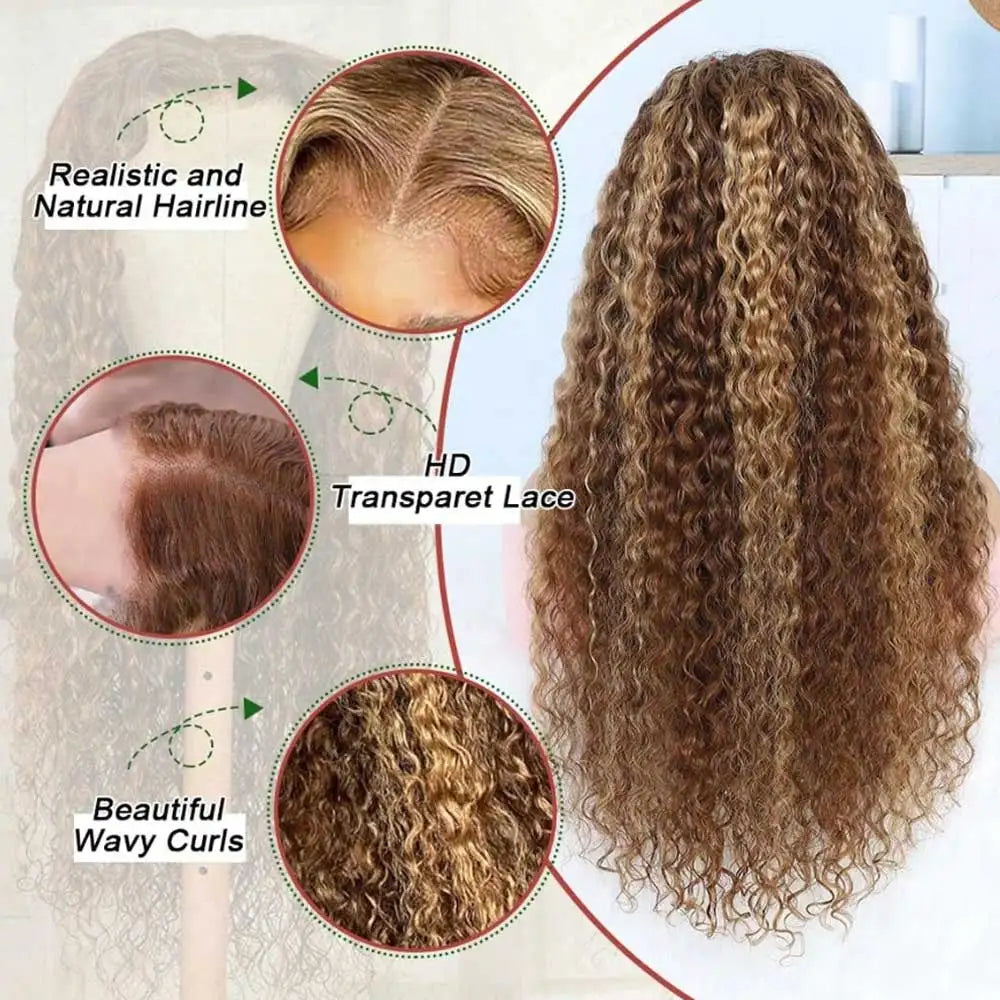 Highlight Curly Wig 13x4 Lace Front Human Hair Deep Wave