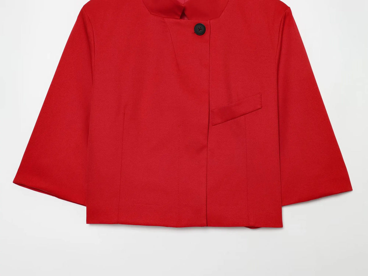 Ladies Short Sleeve Blazer Polyester Stand-up Collar