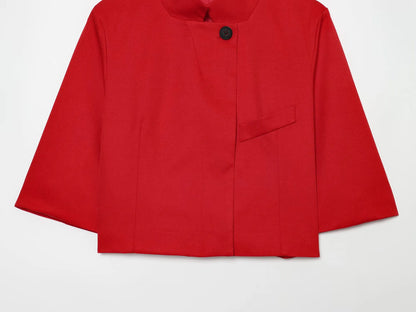 Ladies Short Sleeve Blazer Polyester Stand-up Collar