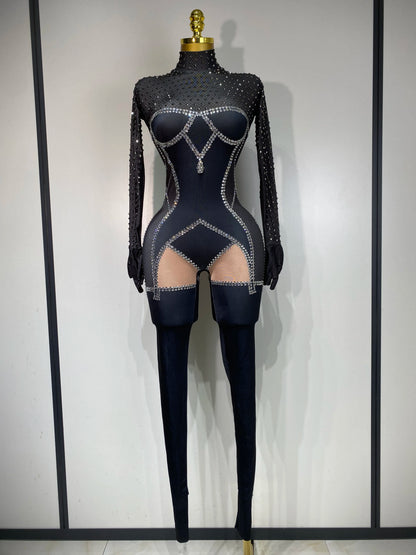 Sparkly Diamond Mesh Jumpsuit for Women