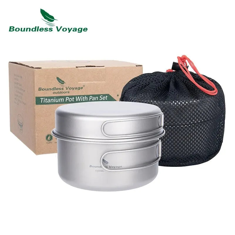 Titanium Pot Pan Set with Folding Handles for Camping