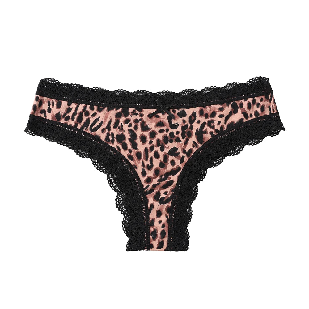 BZEL Women's Lace Floral G-String Leopard Panties