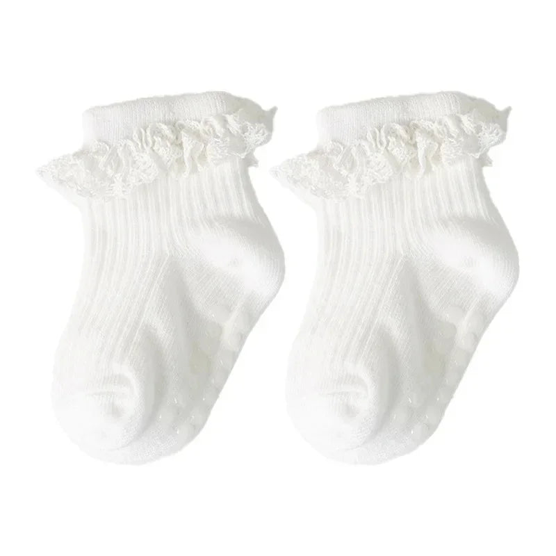 Cotton Lace Socks for Toddler Girls Non-slip Half Knee