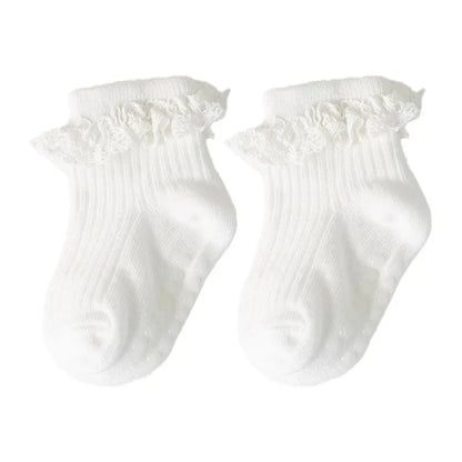 Cotton Lace Socks for Toddler Girls Non-slip Half Knee