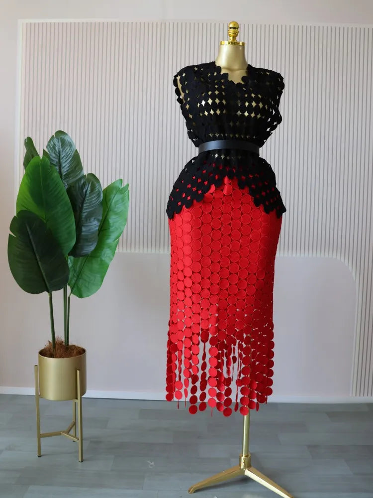 Women Cutout O-neck Crop Top and Bodycon Maxi Skirt Set