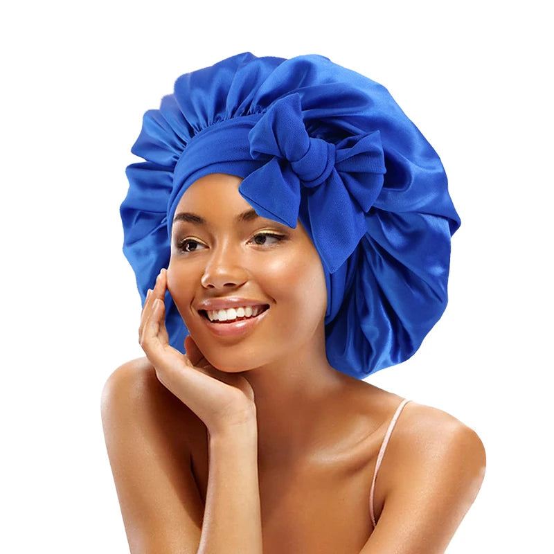 Satin Solid Sleeping Hat with Stretchy Tie Band