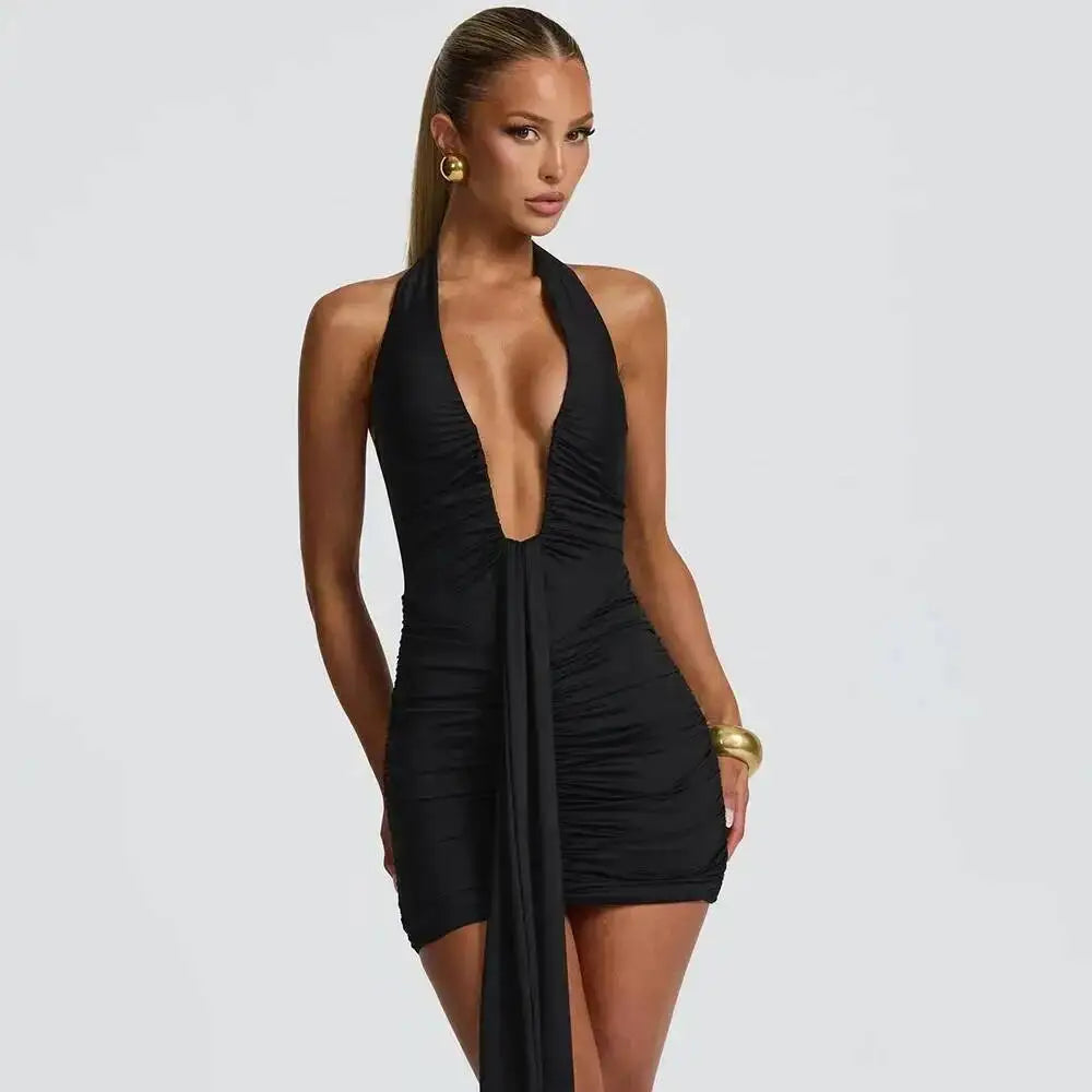 Leopard Print Halter Mini Dress for Women