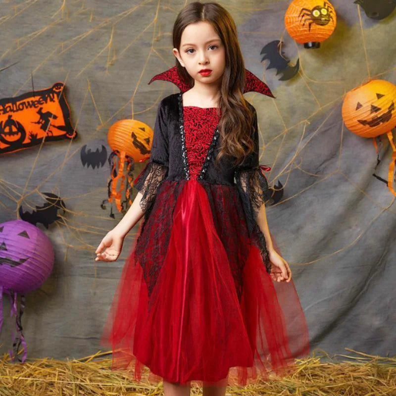 Halloween Vampire Dress for Kids in Scarlet Gothic Style