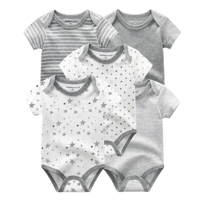 Kiddiezoom Cartoon Short Sleeve Baby Bodysuits 100% Cotton