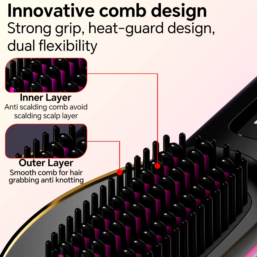 Ionic Hair Straightener Brush with LED Display