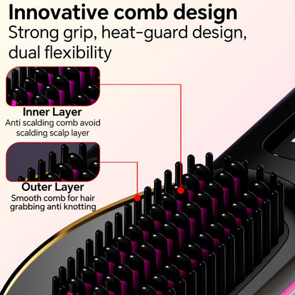 Ionic Hair Straightener Brush with LED Display