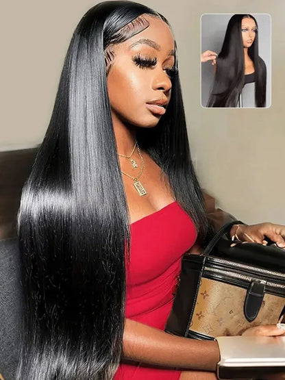 Bone Straight Lace Frontal Human Hair Wig 46 Inch