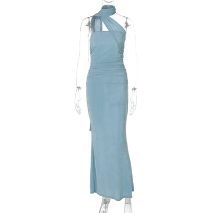 Hugcitar Halter Backless Ruched Bodycon Maxi Dress