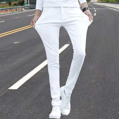 Mens Slim Fit Denim Pencil Pants Black White Stretch Jeans