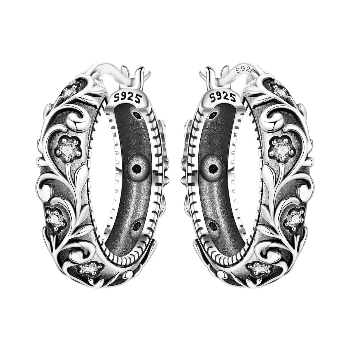 S925 Sterling Silver Iris Flower Hoop Earrings for Women