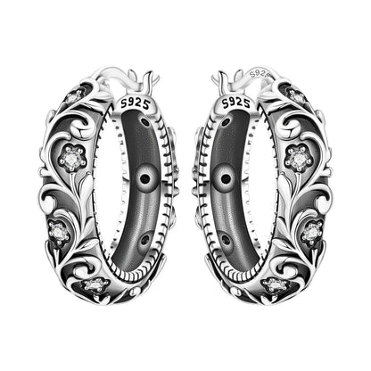 S925 Sterling Silver Iris Flower Hoop Earrings for Women