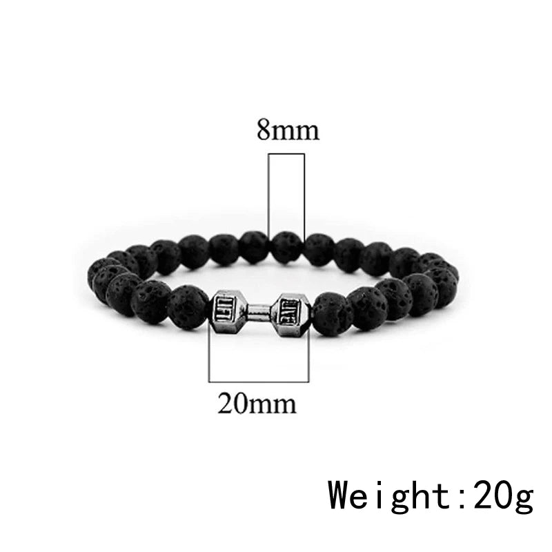 Natural Black Volcanic Lava Stone Dumbbell Bracelet
