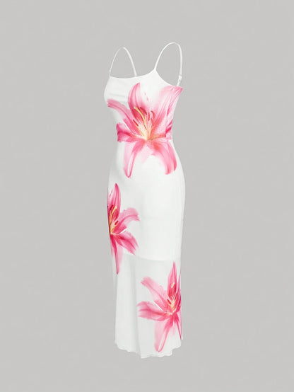 Elegant Floral Print Midi Sundress for Women