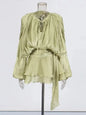 TWOTWINSTYLE V Neck Long Sleeve Mini Dress for Women