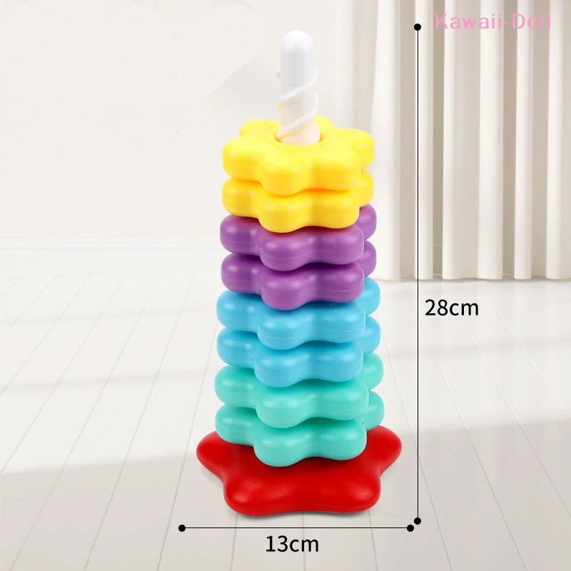 Montessori Rotating Rainbow Tower Baby Stacking Puzzle Toys