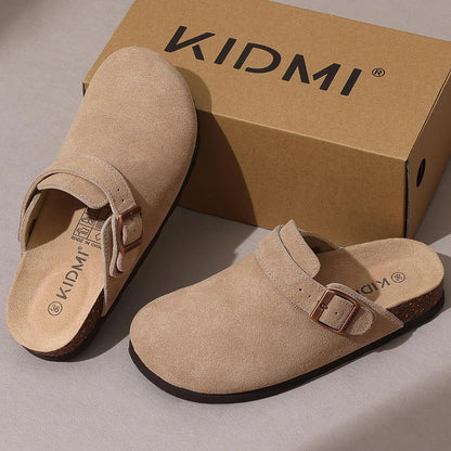 Genuine Leather Clogs with Cork Footbed for Women