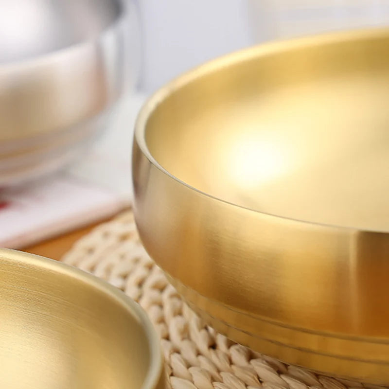 Stainless Steel Double Layer Cold Noodle Bowl Gold Silver