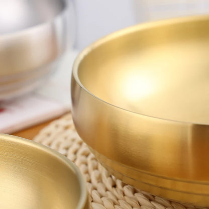 Stainless Steel Double Layer Cold Noodle Bowl Gold Silver