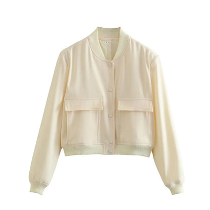 Willshela Women Solid V-Neck Bomber Jacket