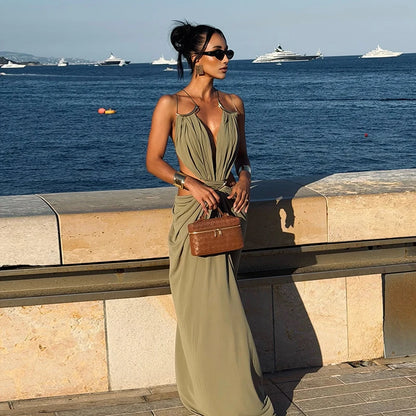 Backless Halter Dress for Women in Solid Polyester