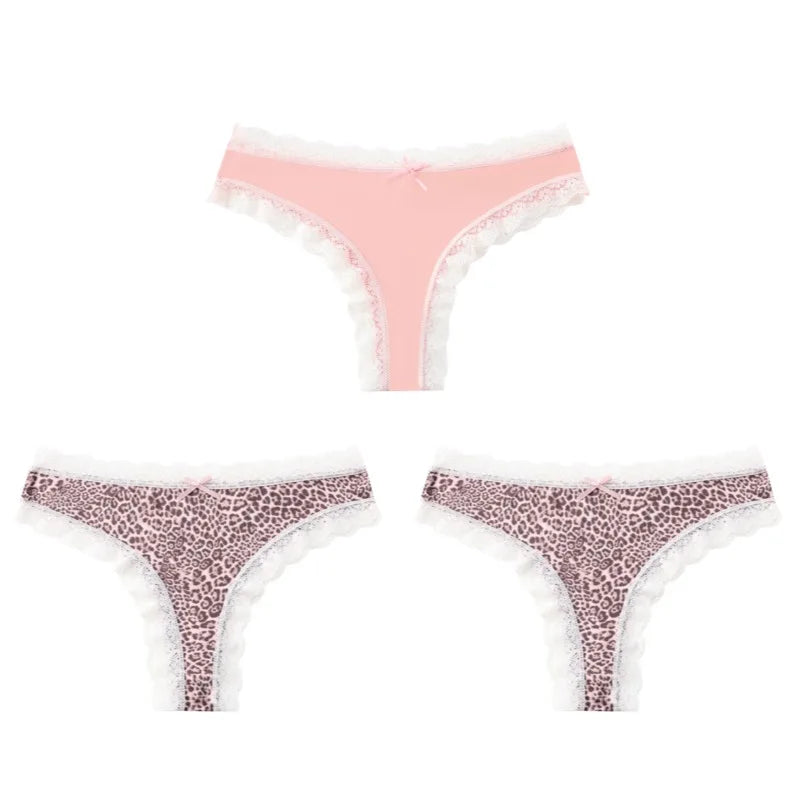 BZEL Women Lace Thong Panties Low-Waist G-String Leopard