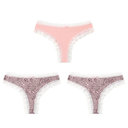 BZEL Women Lace Thong Panties Low-Waist G-String Leopard