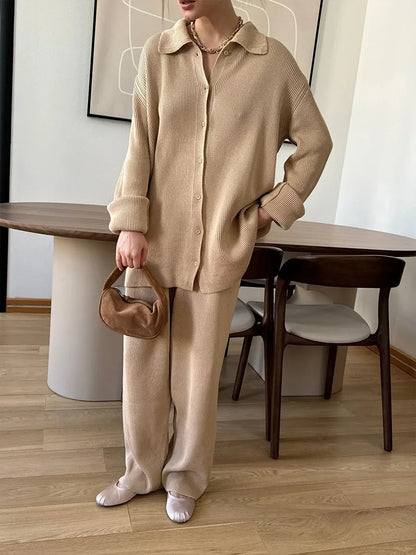 Knit Cardigan Pants Set for Women - Thick and Warm Outfit