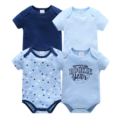 Baby Boy Summer Cotton Bodysuit Set Blue Grey Tie Print