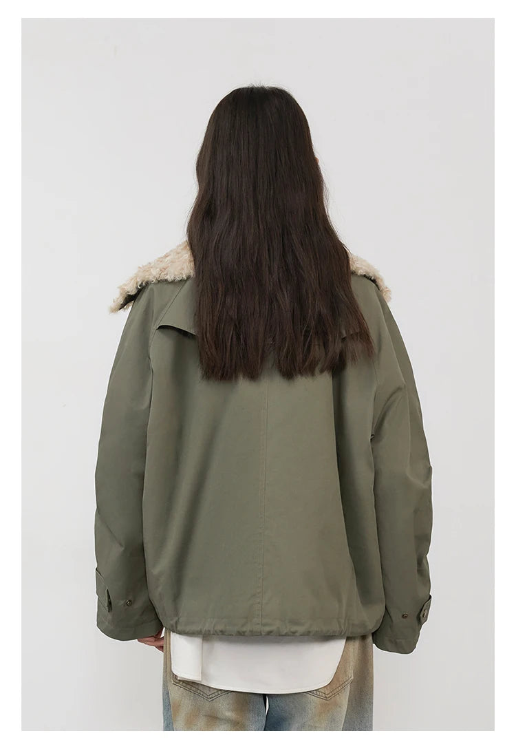 Cotton Motorcycle Jacket for Women Casual Retro Style