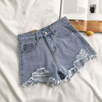 High Waist Ripped Denim Shorts for Women Summer Casual