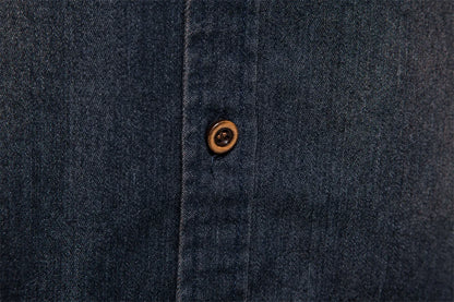 Elastic Cotton Denim Shirt Men Long Sleeve Casual