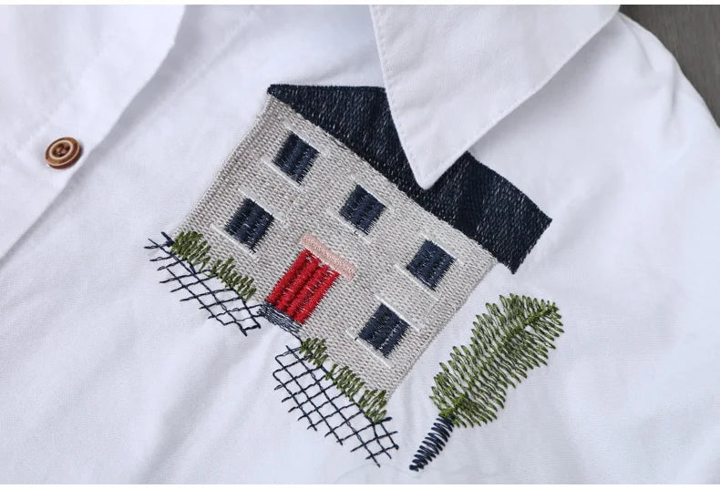 Women’s Loose White Cotton Embroidery Blouse