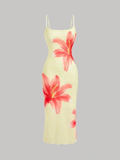 Elegant Floral Print Midi Sundress for Women