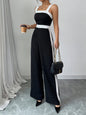 Women's Black White Square Neck Jumpsuit Polyester