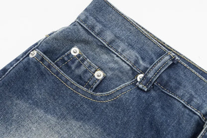 Washed Denim Trousers for Men with Micro-Flared Style