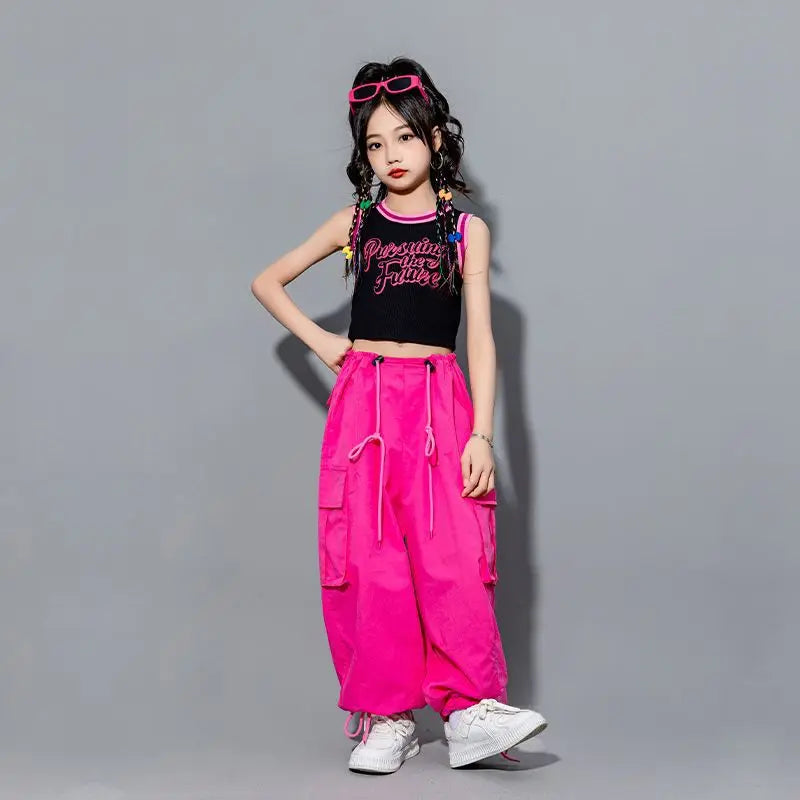 Girls Loose Cargo Pants with Belt for Daily Wear