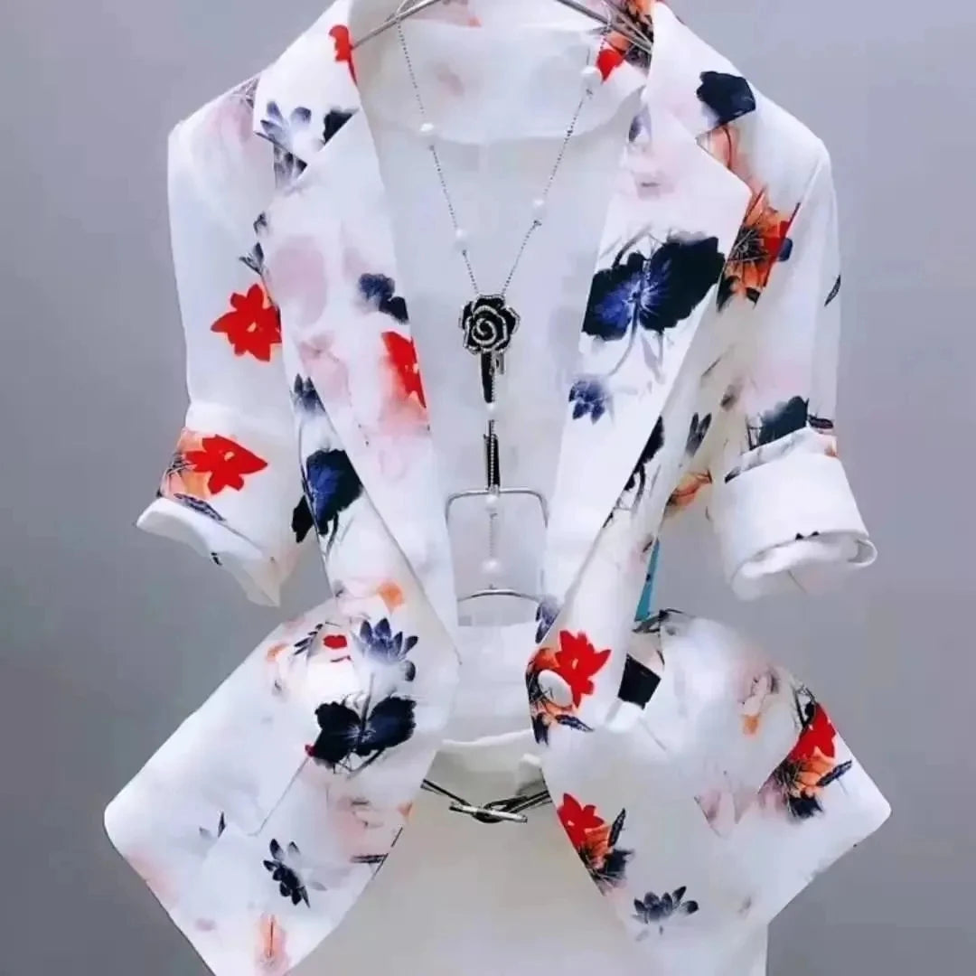 Women Printed Blazer Cardigan Short Jacket