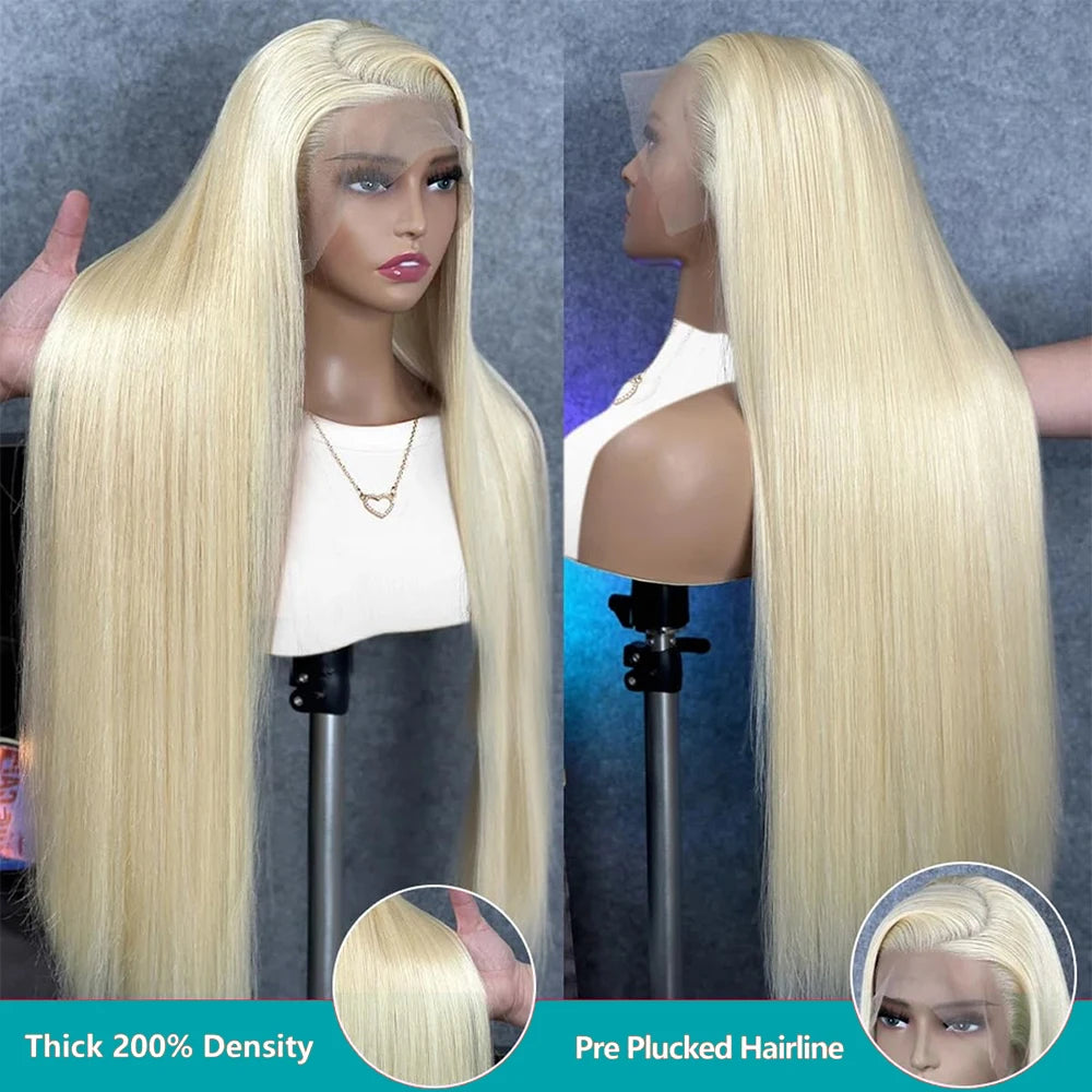 HD Transparent Full Lace Frontal Wig 613 Blonde Straight 46 Inches