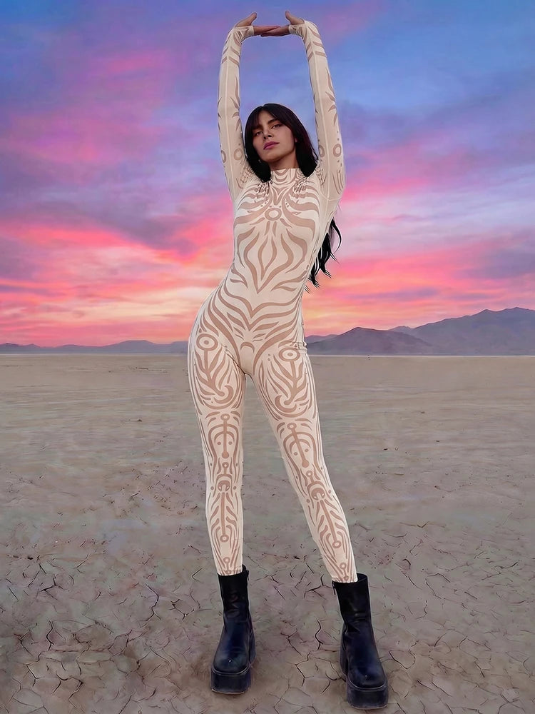 Striped Print Turtleneck Jumpsuit for Women