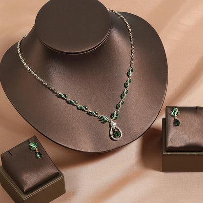 ZAKOL Brilliant Zirconia Leaf Jewelry Set for Women