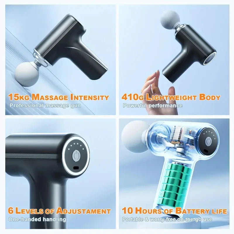 Portable Massage Gun - 4 Heads, 6 Speeds