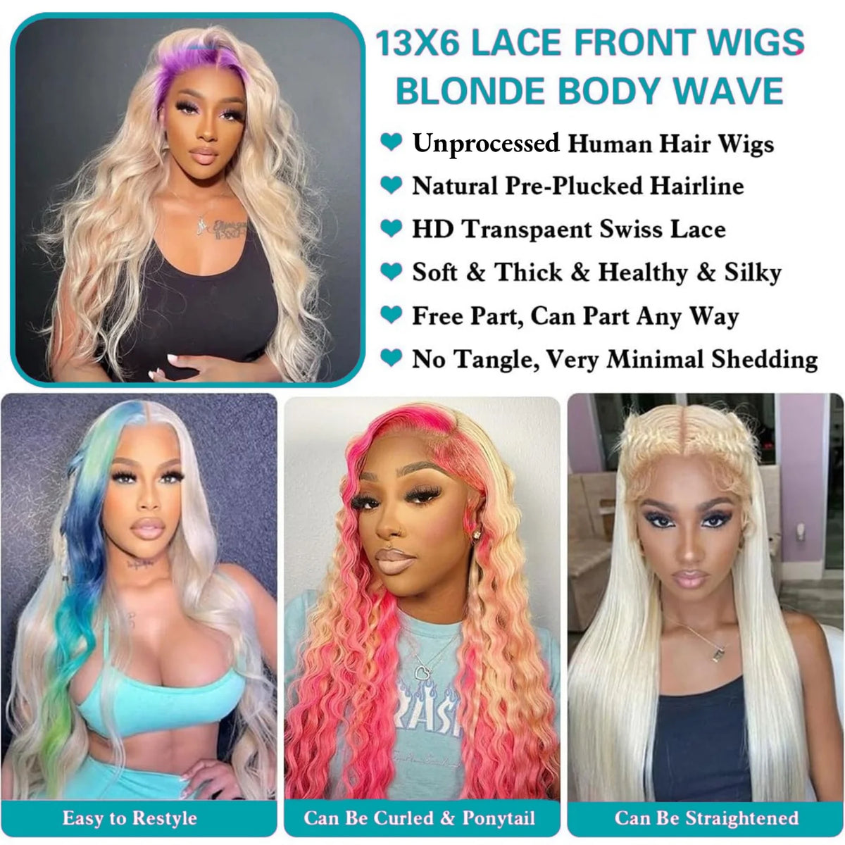 613 13x6 Lace Front Wig Human Hair Body Wave Blonde