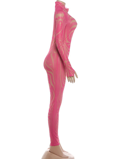 Striped Print Turtleneck Jumpsuit for Women