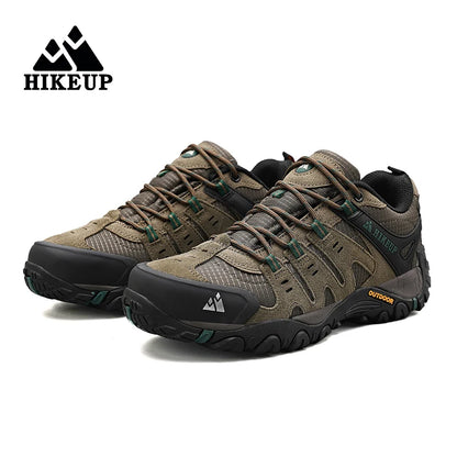 HIKEUP Men's Suede Leather Hiking Shoes Black Gray Khaki