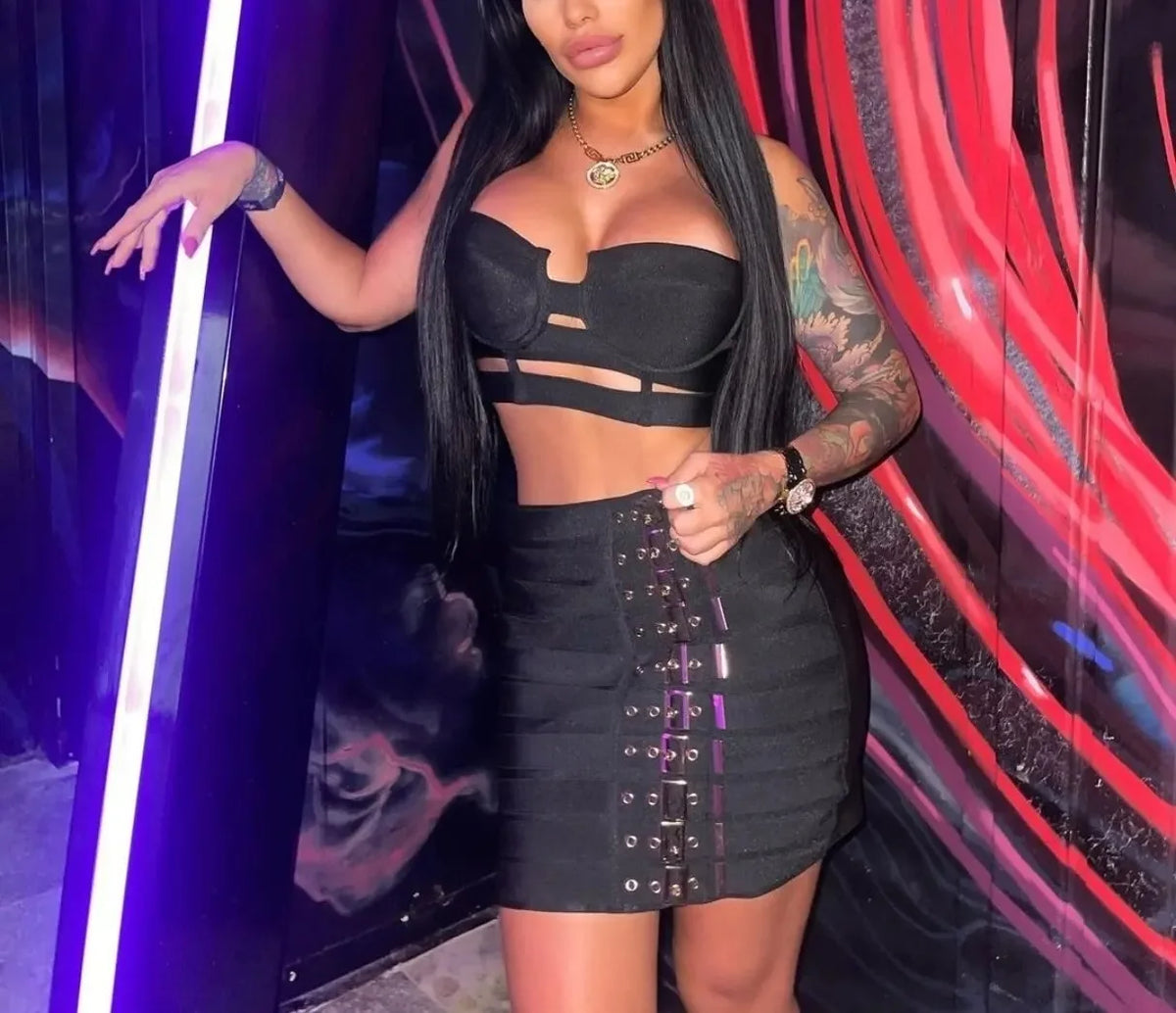 Women Sexy Bandage Tops and Pencil Skirt Set